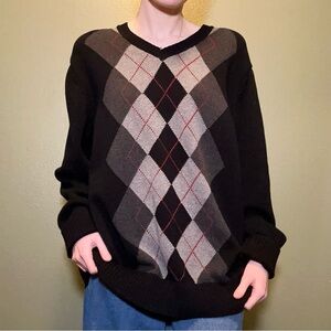 Oversized Black and Gray Argyle Men's Sweater